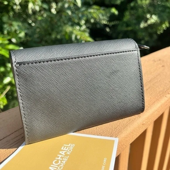 Michael Kors Black Flap Wallet With Removable Card Case MK Logo NWT